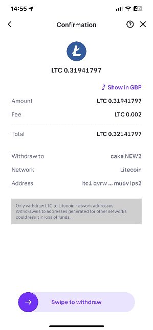 Withdrawal confirmation